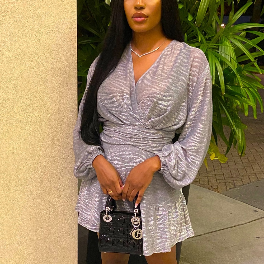 Iro Gesta Metallic Faux Wrap Mini Dress